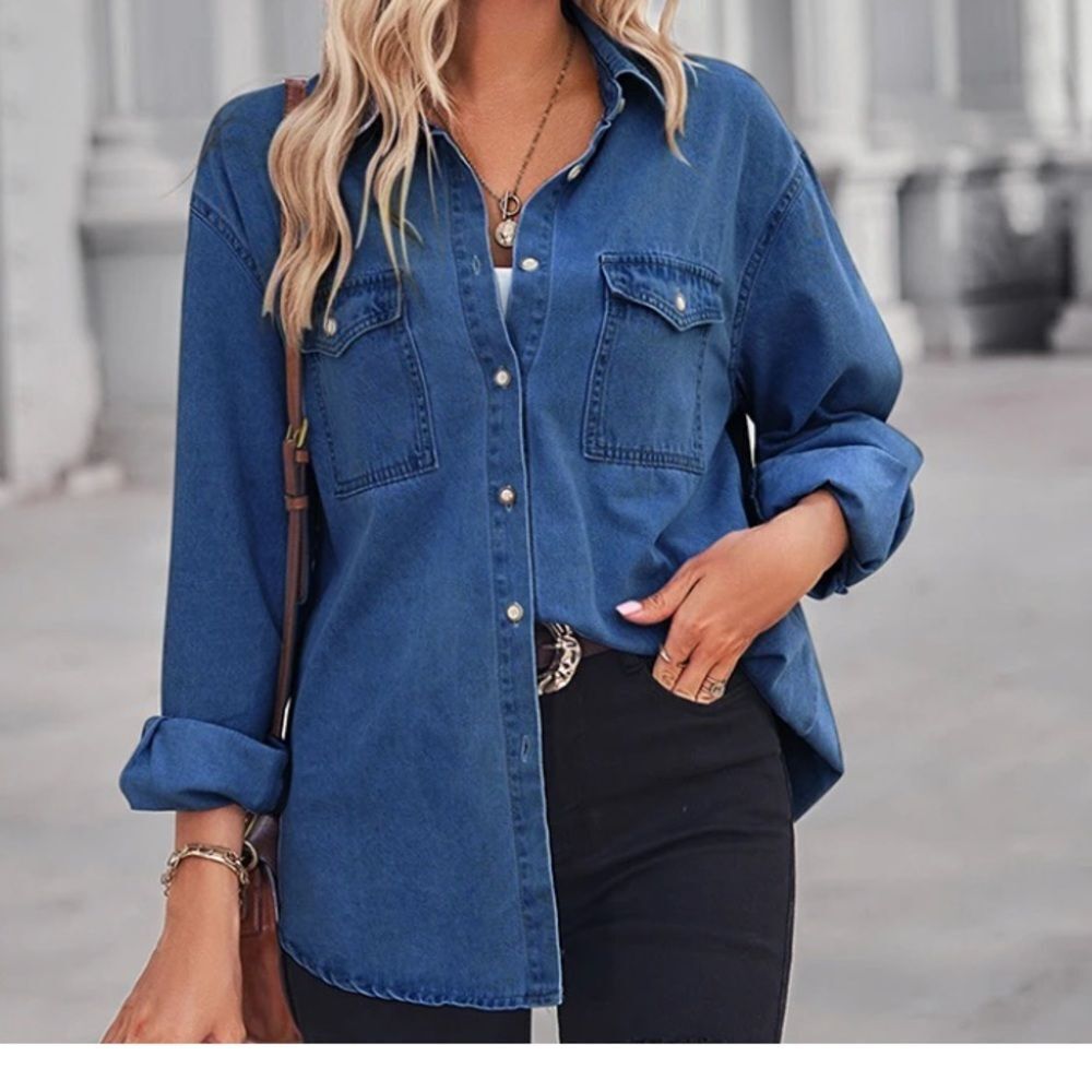 Zeagoo Style Cowboy Jeans Women Top Blouse Size M